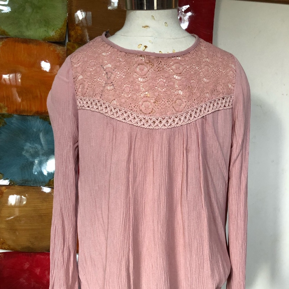 Pink long sleeve shirt with lace detail